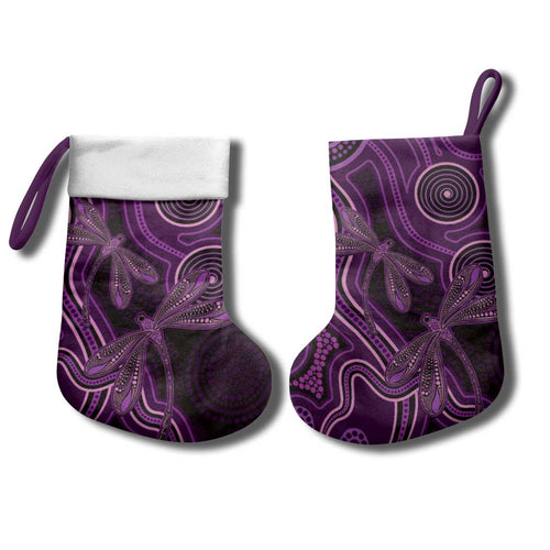 Purple Indigenous Dragonfly Australia Christmas Stocking Aboriginal Art - Aussie Hoodie