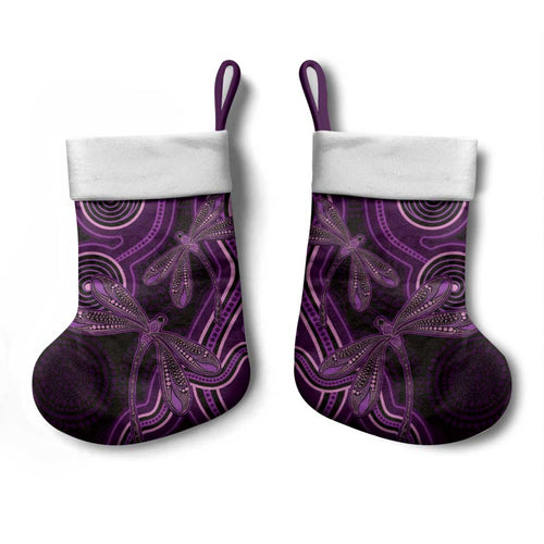 Purple Indigenous Dragonfly Australia Christmas Stocking Aboriginal Art - Aussie Hoodie