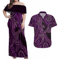 Purple Indigenous Dragonfly Australia Couples Matching Off Shoulder Maxi Dress and Hawaiian Shirt Aboriginal Art - Aussie Hoodie