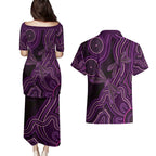 Purple Indigenous Dragonfly Australia Couples Matching Puletasi and Hawaiian Shirt Aboriginal Art - Aussie Hoodie