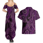 Purple Indigenous Dragonfly Australia Couples Matching Summer Maxi Dress and Hawaiian Shirt Aboriginal Art - Aussie Hoodie