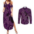 Purple Indigenous Dragonfly Australia Couples Matching Summer Maxi Dress and Long Sleeve Button Shirt Aboriginal Art - Aussie Hoodie