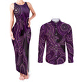 Purple Indigenous Dragonfly Australia Couples Matching Tank Maxi Dress and Long Sleeve Button Shirt Aboriginal Art - Aussie Hoodie