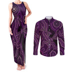 Purple Indigenous Dragonfly Australia Couples Matching Tank Maxi Dress and Long Sleeve Button Shirt Aboriginal Art - Aussie Hoodie
