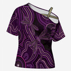 Purple Indigenous Dragonfly Australia Cross Shoulder Shirt Aboriginal Art - Aussie Hoodie