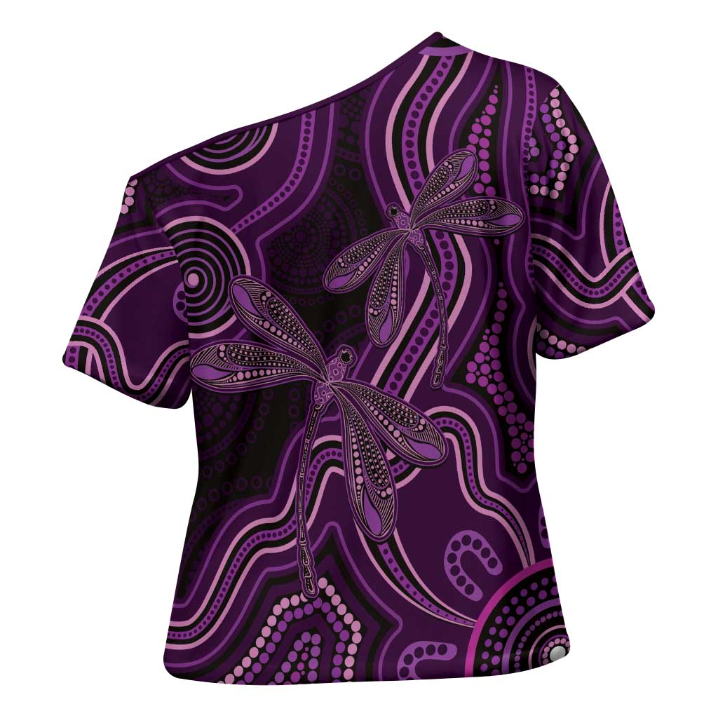 Purple Indigenous Dragonfly Australia Cross Shoulder Shirt Aboriginal Art - Aussie Hoodie