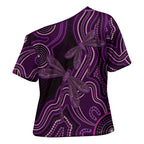 Purple Indigenous Dragonfly Australia Cross Shoulder Shirt Aboriginal Art - Aussie Hoodie