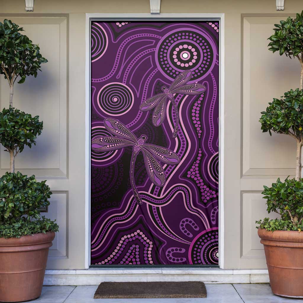 Purple Indigenous Dragonfly Australia Door Cover Aboriginal Art - Aussie Hoodie
