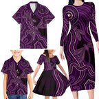 Purple Indigenous Dragonfly Australia Family Matching Long Sleeve Bodycon Dress and Hawaiian Shirt Aboriginal Art - Aussie Hoodie