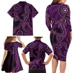 Purple Indigenous Dragonfly Australia Family Matching Long Sleeve Bodycon Dress and Hawaiian Shirt Aboriginal Art - Aussie Hoodie
