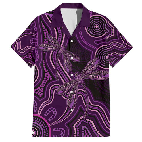 Purple Indigenous Dragonfly Australia Family Matching Long Sleeve Bodycon Dress and Hawaiian Shirt Aboriginal Art - Aussie Hoodie