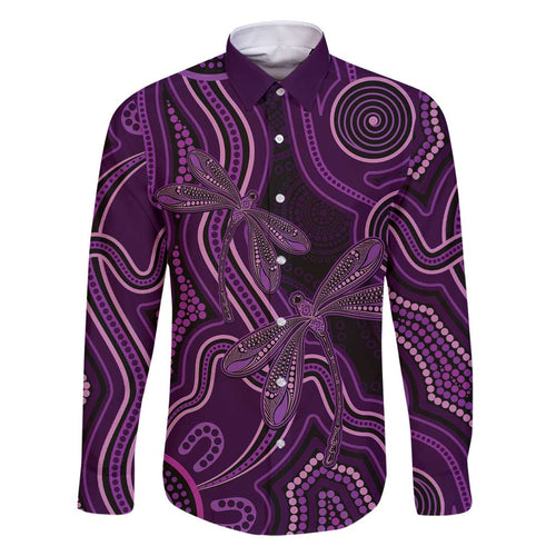 Purple Indigenous Dragonfly Australia Family Matching Long Sleeve Bodycon Dress and Hawaiian Shirt Aboriginal Art - Aussie Hoodie