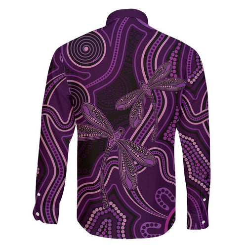 Purple Indigenous Dragonfly Australia Family Matching Long Sleeve Bodycon Dress and Hawaiian Shirt Aboriginal Art - Aussie Hoodie