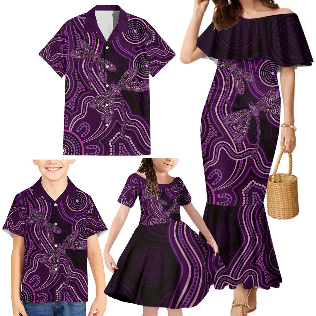 Purple Indigenous Dragonfly Australia Family Matching Mermaid Dress and Hawaiian Shirt Aboriginal Art - Aussie Hoodie