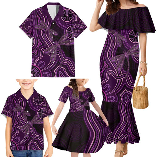 Purple Indigenous Dragonfly Australia Family Matching Mermaid Dress and Hawaiian Shirt Aboriginal Art - Aussie Hoodie