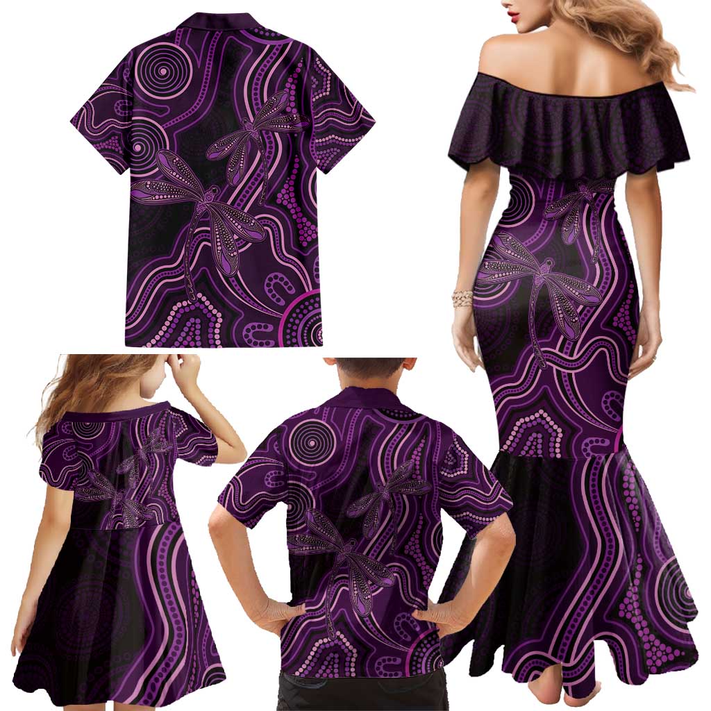 Purple Indigenous Dragonfly Australia Family Matching Mermaid Dress and Hawaiian Shirt Aboriginal Art - Aussie Hoodie