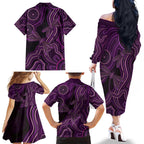 Purple Indigenous Dragonfly Australia Family Matching Off The Shoulder Long Sleeve Dress and Hawaiian Shirt Aboriginal Art - Aussie Hoodie