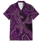 Purple Indigenous Dragonfly Australia Family Matching Off The Shoulder Long Sleeve Dress and Hawaiian Shirt Aboriginal Art - Aussie Hoodie