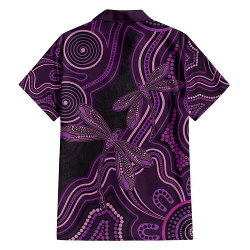 Purple Indigenous Dragonfly Australia Family Matching Off The Shoulder Long Sleeve Dress and Hawaiian Shirt Aboriginal Art - Aussie Hoodie
