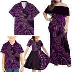 Purple Indigenous Dragonfly Australia Family Matching Off Shoulder Maxi Dress and Hawaiian Shirt Aboriginal Art - Aussie Hoodie