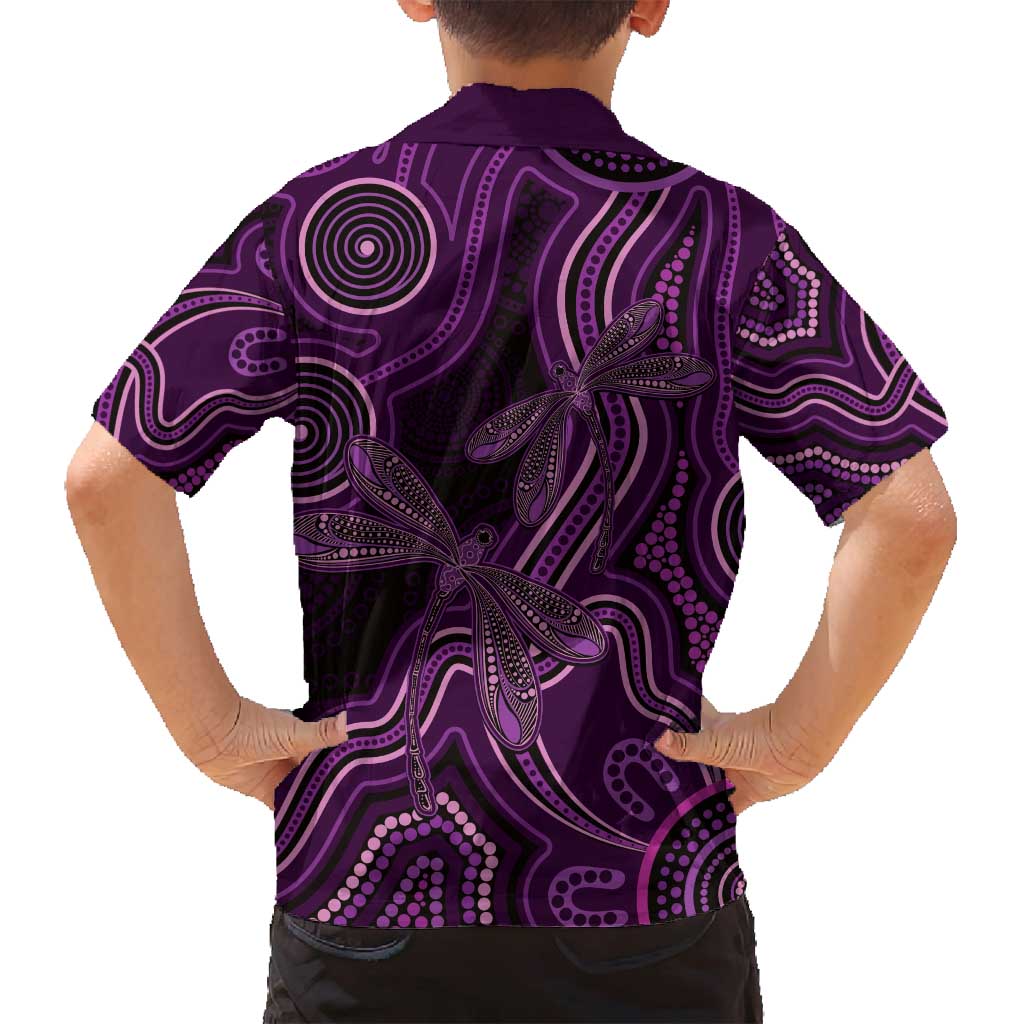 Purple Indigenous Dragonfly Australia Family Matching Off Shoulder Maxi Dress and Hawaiian Shirt Aboriginal Art - Aussie Hoodie