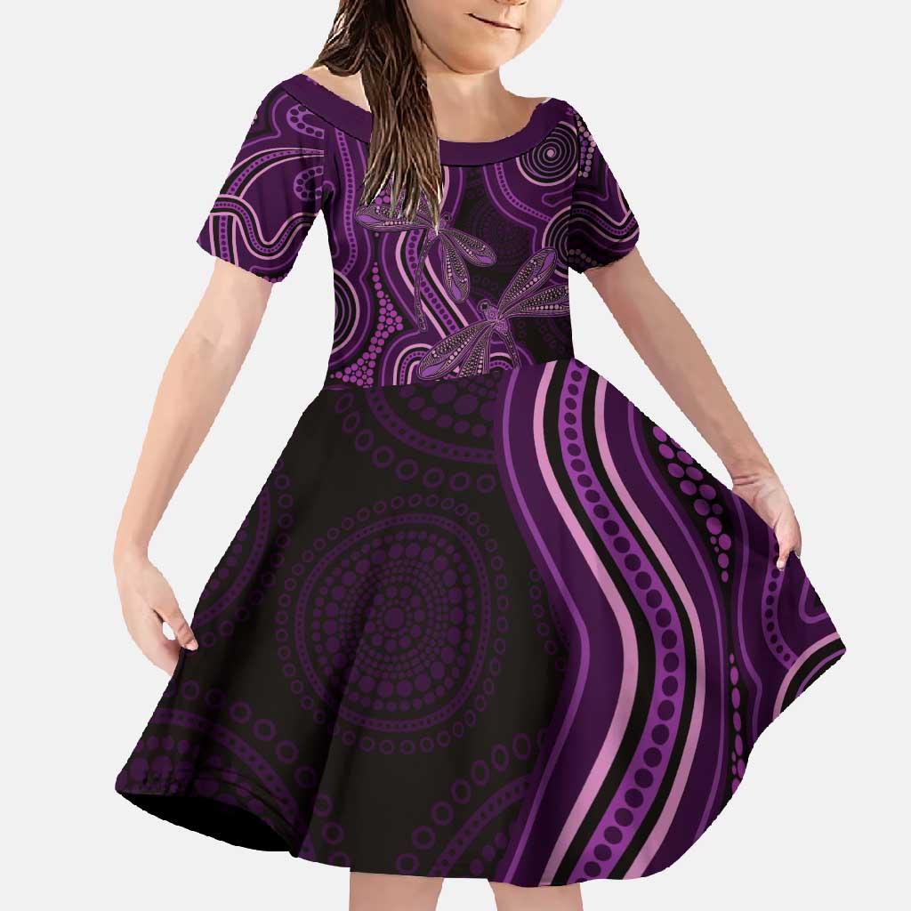 Purple Indigenous Dragonfly Australia Family Matching Off Shoulder Maxi Dress and Hawaiian Shirt Aboriginal Art - Aussie Hoodie
