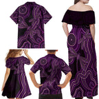 Purple Indigenous Dragonfly Australia Family Matching Off Shoulder Maxi Dress and Hawaiian Shirt Aboriginal Art - Aussie Hoodie