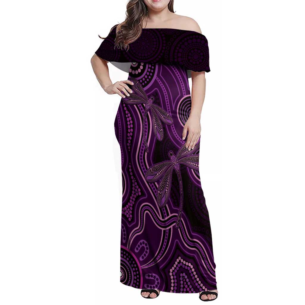 Purple Indigenous Dragonfly Australia Family Matching Off Shoulder Maxi Dress and Hawaiian Shirt Aboriginal Art - Aussie Hoodie