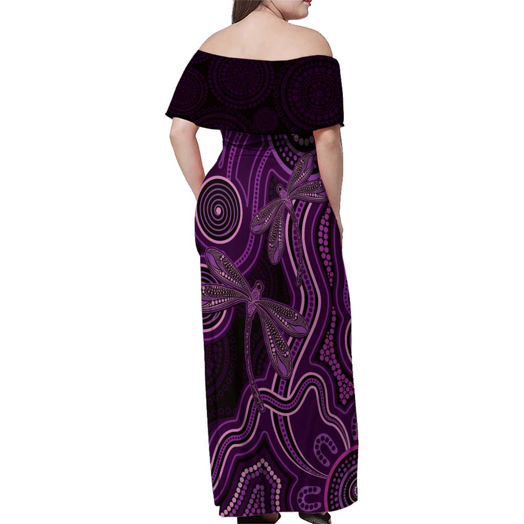 Purple Indigenous Dragonfly Australia Family Matching Off Shoulder Maxi Dress and Hawaiian Shirt Aboriginal Art - Aussie Hoodie
