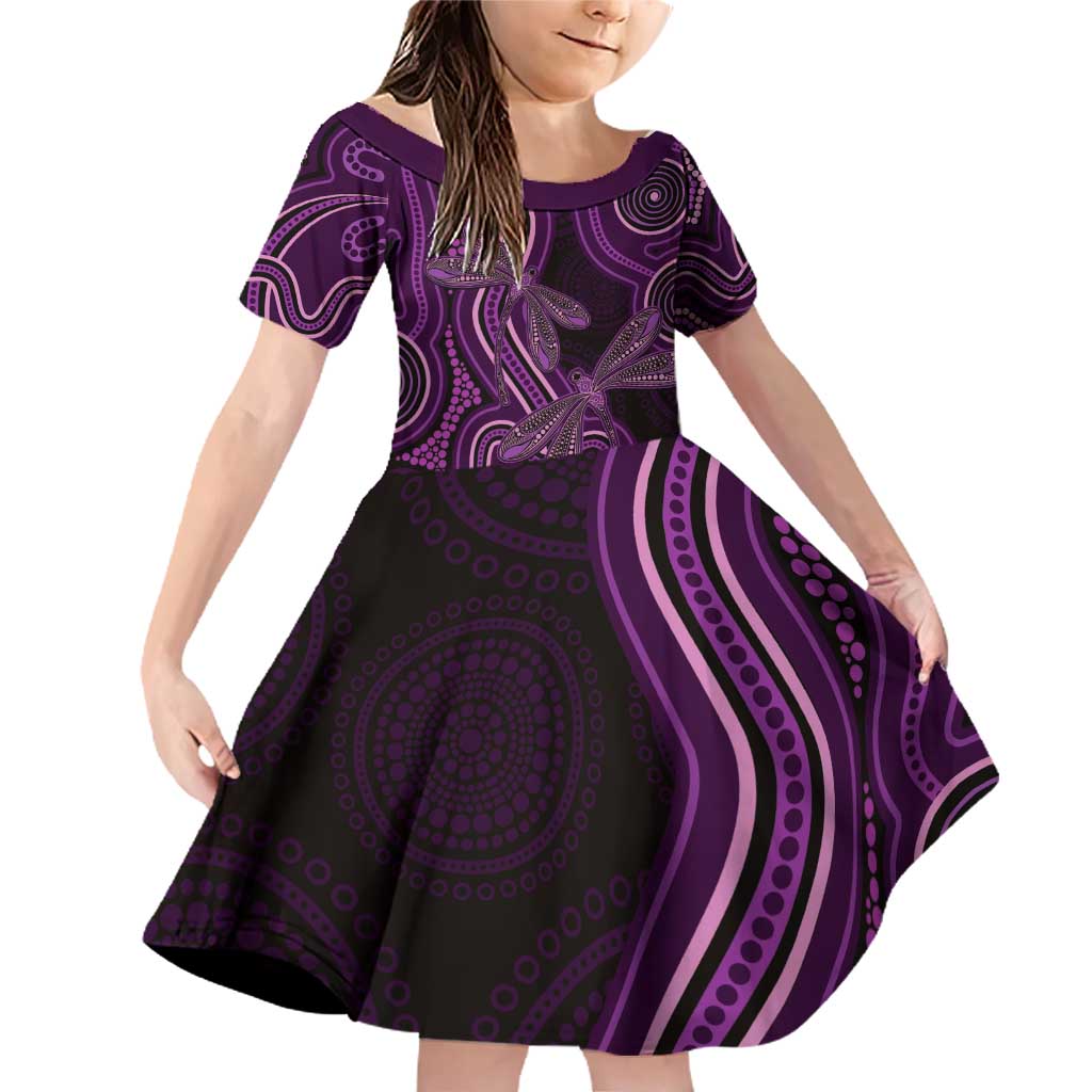 Purple Indigenous Dragonfly Australia Family Matching Off Shoulder Short Dress and Hawaiian Shirt Aboriginal Art - Aussie Hoodie