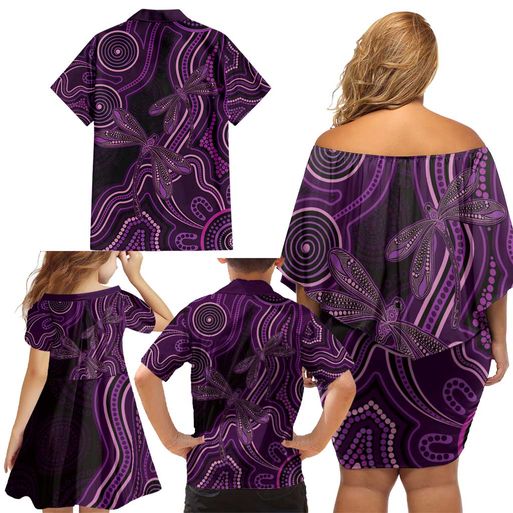 Purple Indigenous Dragonfly Australia Family Matching Off Shoulder Short Dress and Hawaiian Shirt Aboriginal Art - Aussie Hoodie