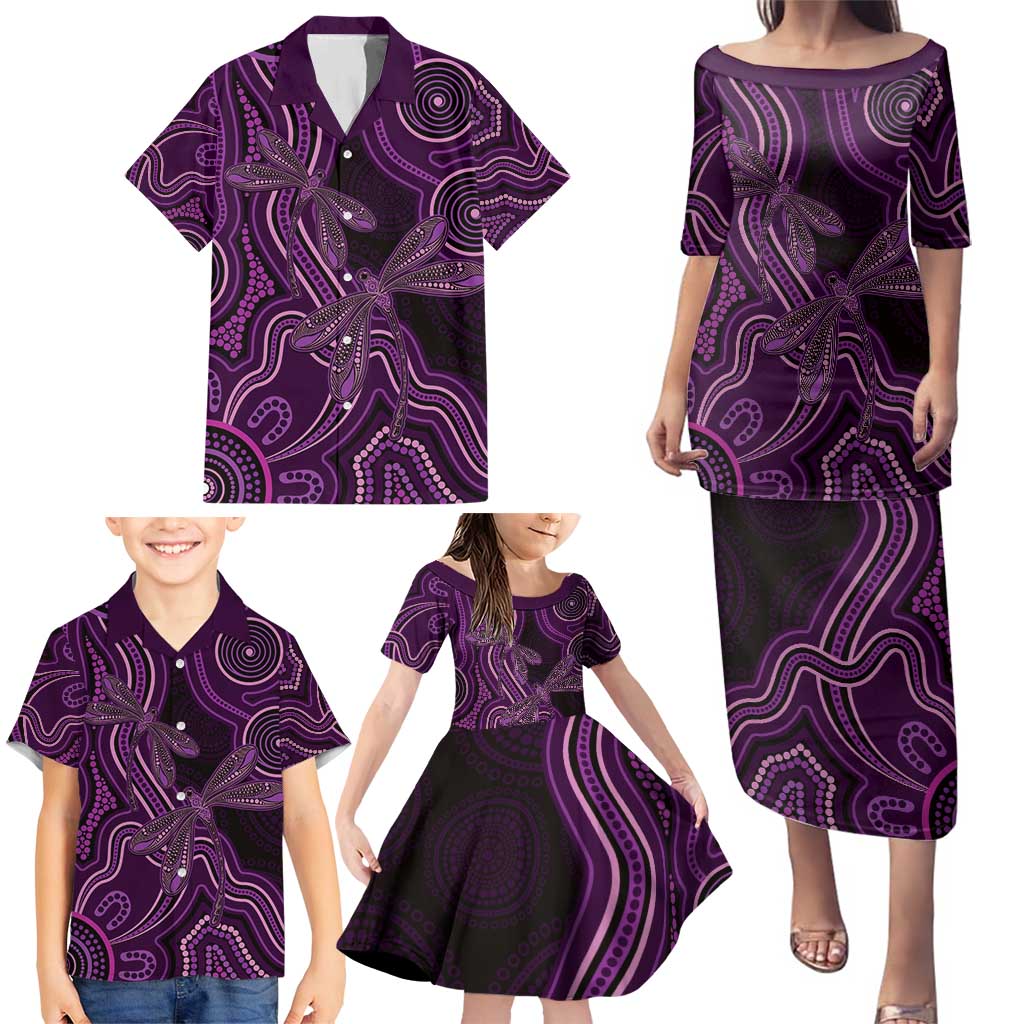 Purple Indigenous Dragonfly Australia Family Matching Puletasi and Hawaiian Shirt Aboriginal Art - Aussie Hoodie