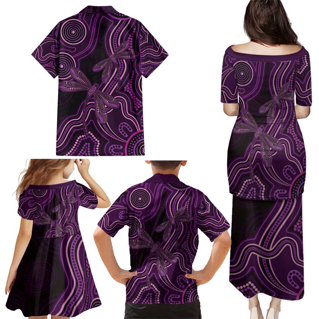Purple Indigenous Dragonfly Australia Family Matching Puletasi and Hawaiian Shirt Aboriginal Art - Aussie Hoodie