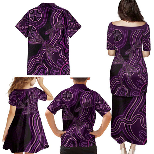 Purple Indigenous Dragonfly Australia Family Matching Puletasi and Hawaiian Shirt Aboriginal Art - Aussie Hoodie