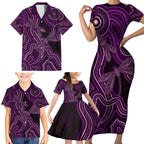 Purple Indigenous Dragonfly Australia Family Matching Short Sleeve Bodycon Dress and Hawaiian Shirt Aboriginal Art - Aussie Hoodie