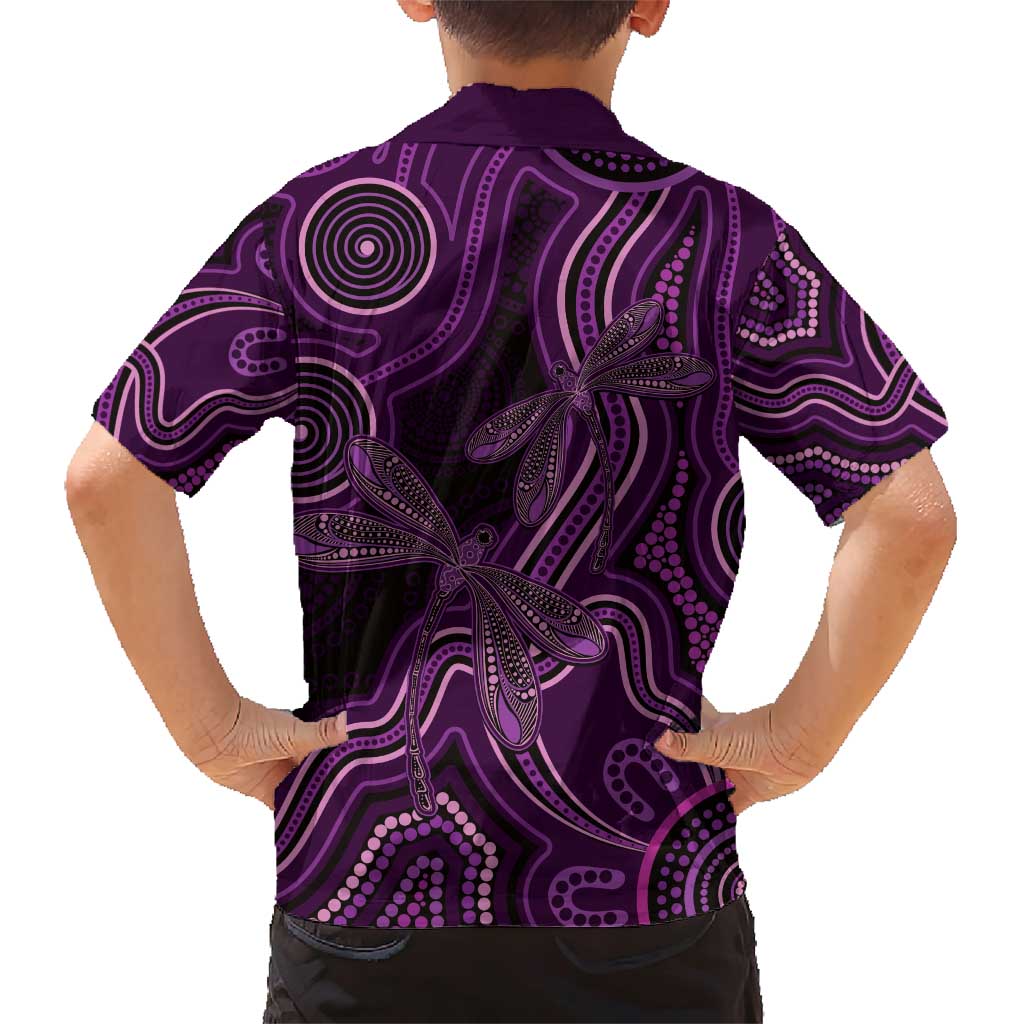 Purple Indigenous Dragonfly Australia Family Matching Short Sleeve Bodycon Dress and Hawaiian Shirt Aboriginal Art - Aussie Hoodie