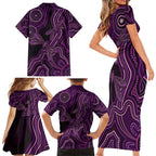 Purple Indigenous Dragonfly Australia Family Matching Short Sleeve Bodycon Dress and Hawaiian Shirt Aboriginal Art - Aussie Hoodie
