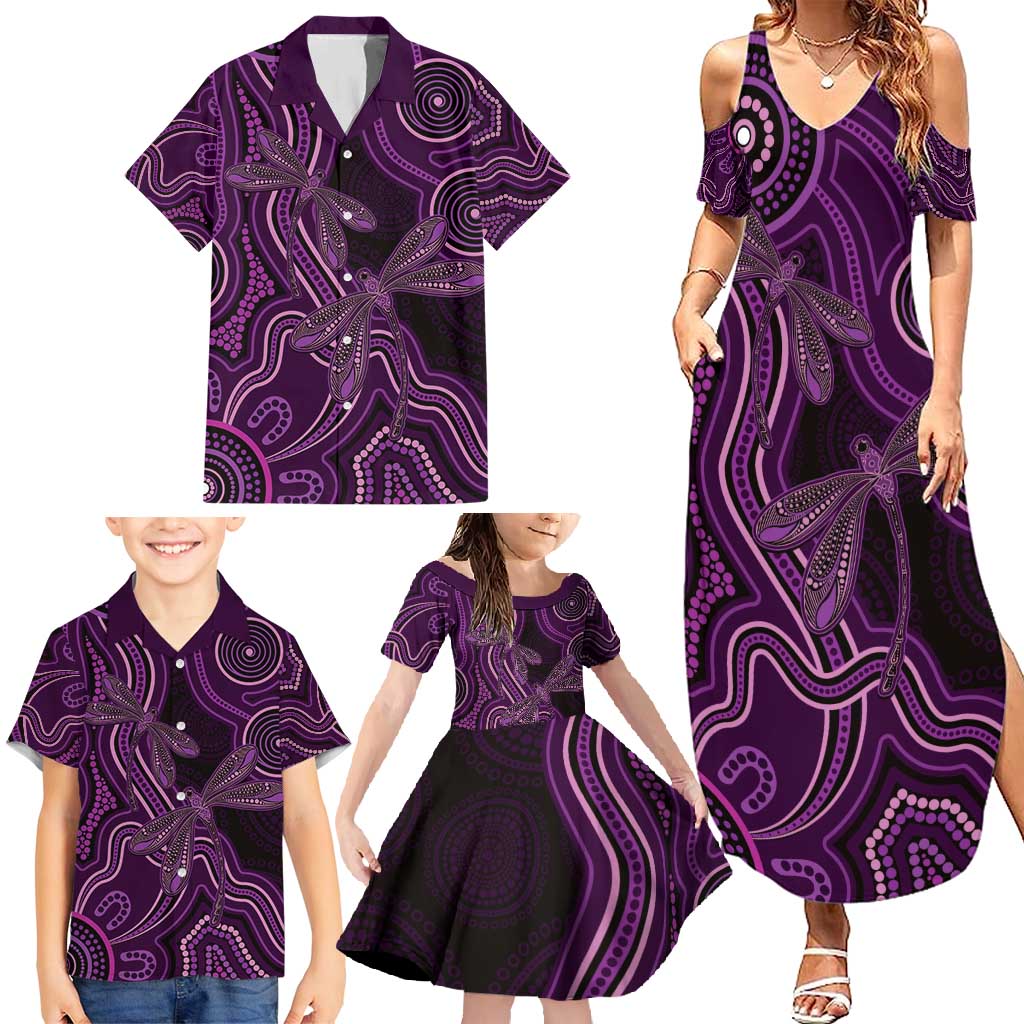 Purple Indigenous Dragonfly Australia Family Matching Summer Maxi Dress and Hawaiian Shirt Aboriginal Art - Aussie Hoodie