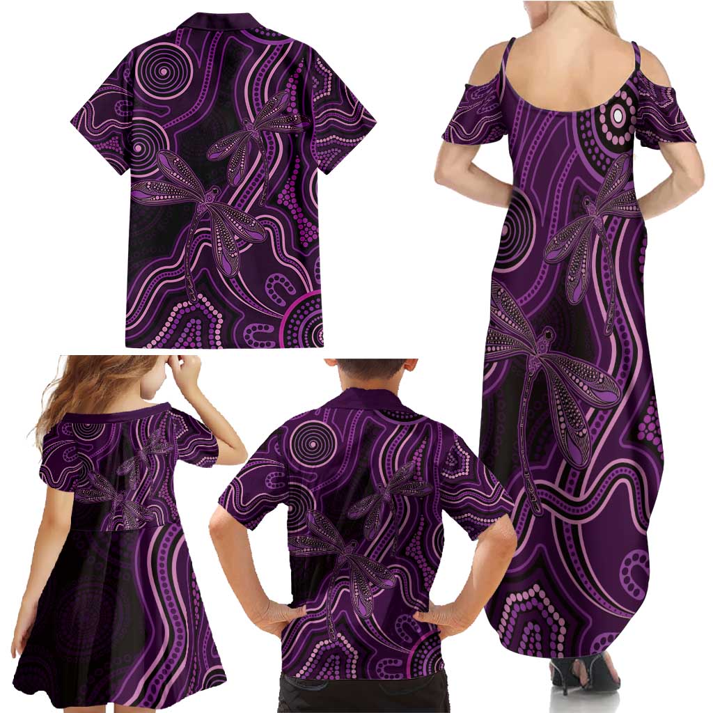 Purple Indigenous Dragonfly Australia Family Matching Summer Maxi Dress and Hawaiian Shirt Aboriginal Art - Aussie Hoodie