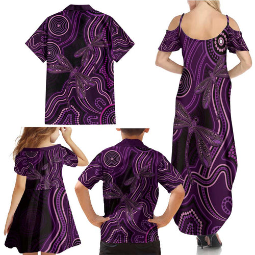 Purple Indigenous Dragonfly Australia Family Matching Summer Maxi Dress and Hawaiian Shirt Aboriginal Art - Aussie Hoodie