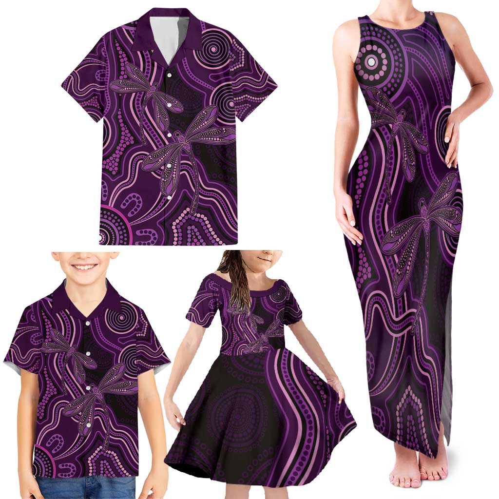 Purple Indigenous Dragonfly Australia Family Matching Tank Maxi Dress and Hawaiian Shirt Aboriginal Art - Aussie Hoodie