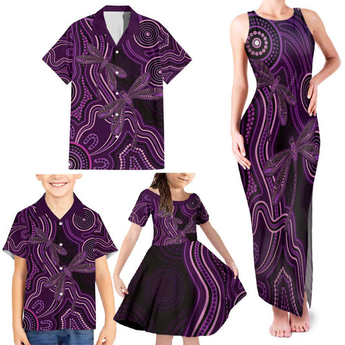 Purple Indigenous Dragonfly Australia Family Matching Tank Maxi Dress and Hawaiian Shirt Aboriginal Art - Aussie Hoodie