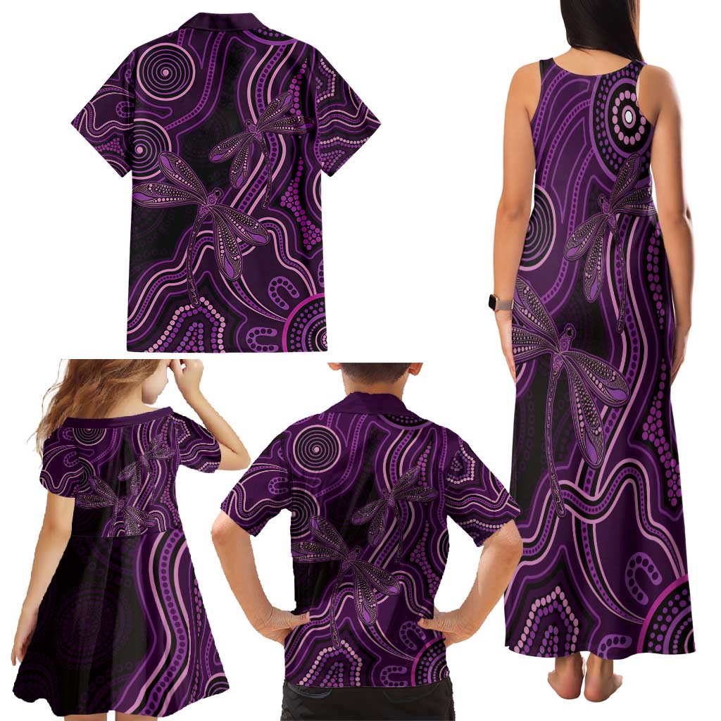 Purple Indigenous Dragonfly Australia Family Matching Tank Maxi Dress and Hawaiian Shirt Aboriginal Art - Aussie Hoodie