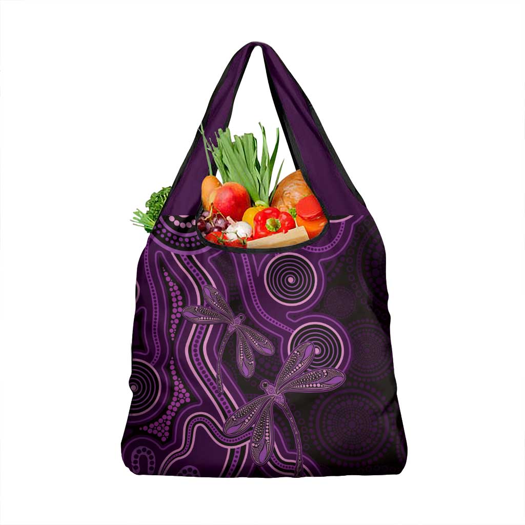 Purple Indigenous Dragonfly Australia Grocery Bag Aboriginal Art - Aussie Hoodie