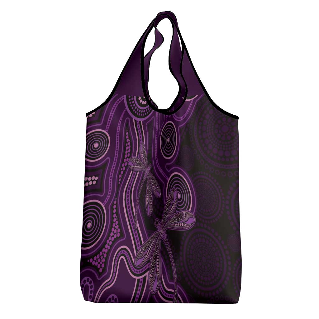 Purple Indigenous Dragonfly Australia Grocery Bag Aboriginal Art - Aussie Hoodie