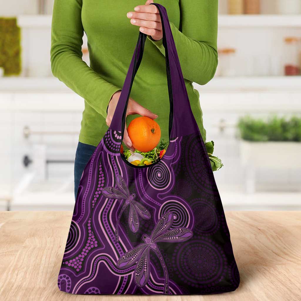 Purple Indigenous Dragonfly Australia Grocery Bag Aboriginal Art - Aussie Hoodie