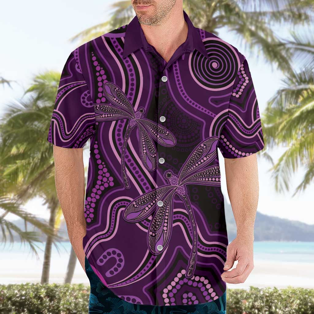 Purple Indigenous Dragonfly Australia Hawaiian Shirt Aboriginal Art - Aussie Hoodie