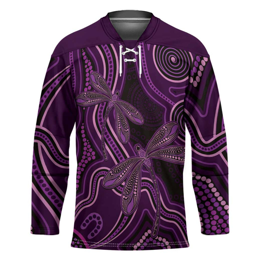 Purple Indigenous Dragonfly Australia Hockey Jersey Aboriginal Art - Aussie Hoodie