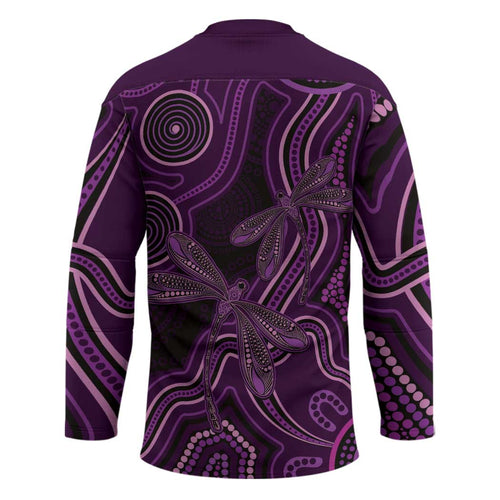 Purple Indigenous Dragonfly Australia Hockey Jersey Aboriginal Art - Aussie Hoodie