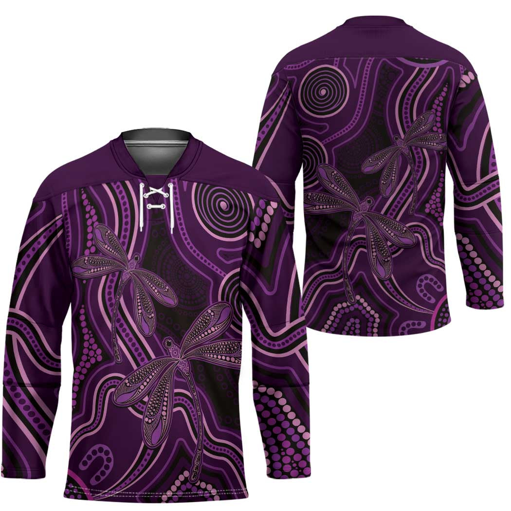 Purple Indigenous Dragonfly Australia Hockey Jersey Aboriginal Art - Aussie Hoodie